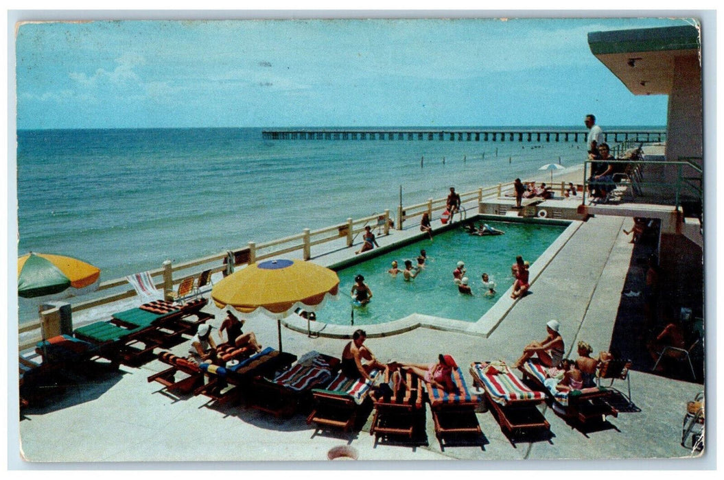 1958 Magic Isle Motel Bathing Scene Pool Beach Miami Florida FL Postcard