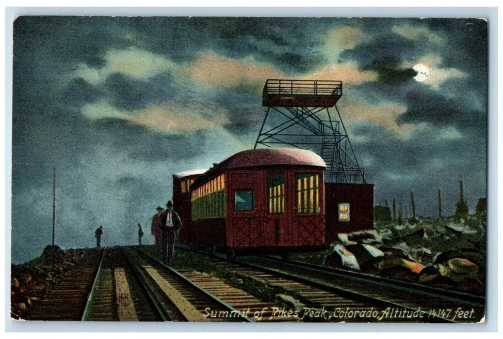 Summit Of Pikes Peak Altitude 14147 Feet Railroad Train Colorado CO Postcard