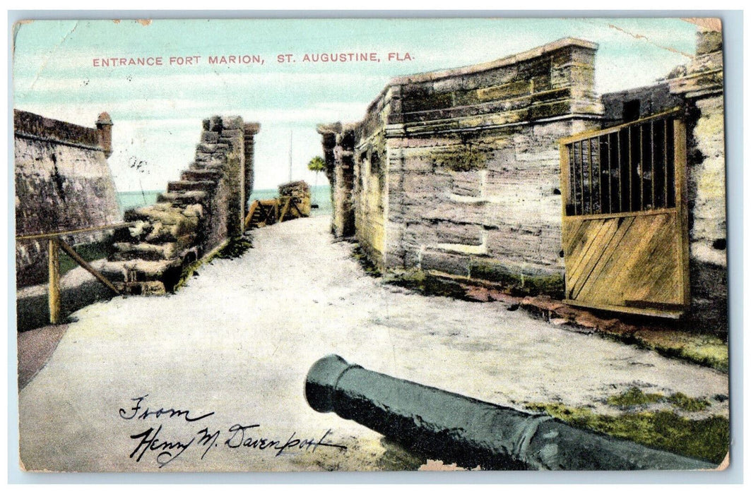 1910 Cannon Ruins Entrance Fort Marion St. Augustine Florida FL Postcard