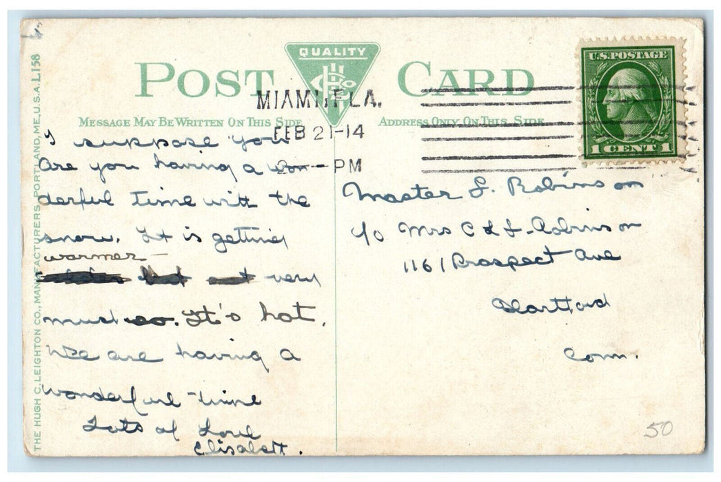 1914 George Washington Palm Walk Miami Florida FL Antique Posted Postcard