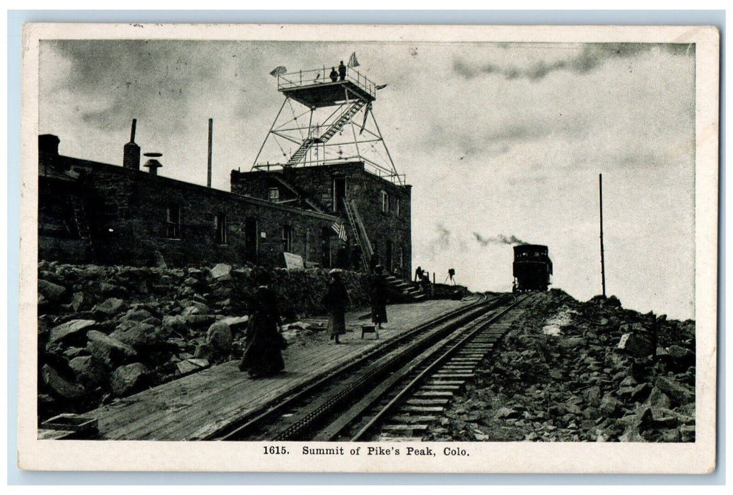 1909 View Of Summit Pikes Peak Railroad Train Scene Colorado CO Antique Postcard