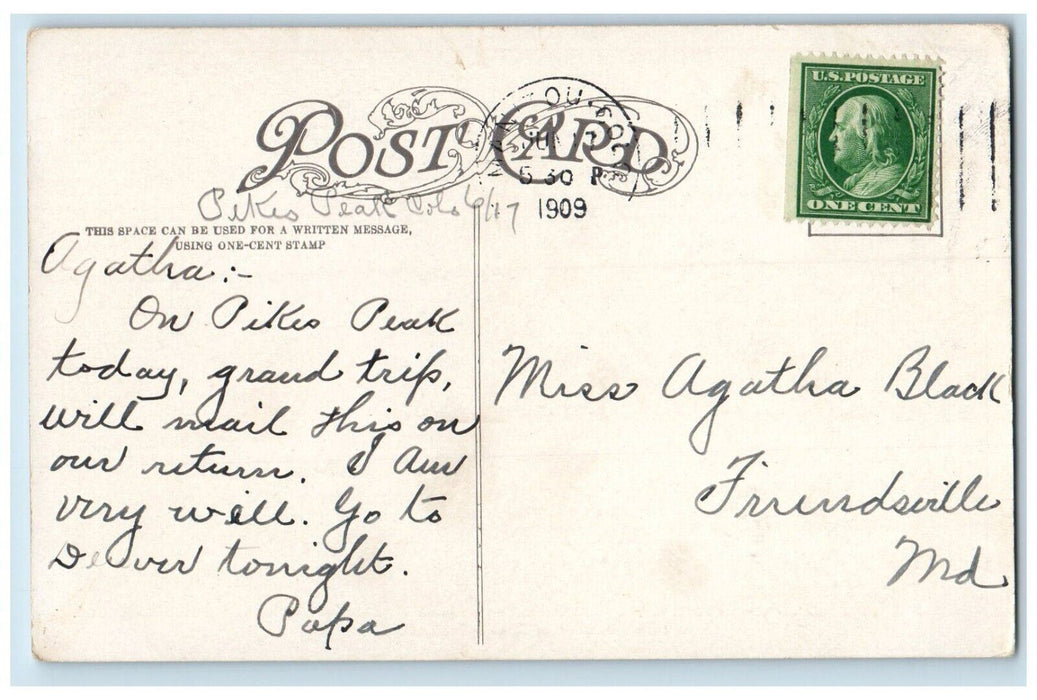 1909 View Of Summit Pikes Peak Railroad Train Scene Colorado CO Antique Postcard