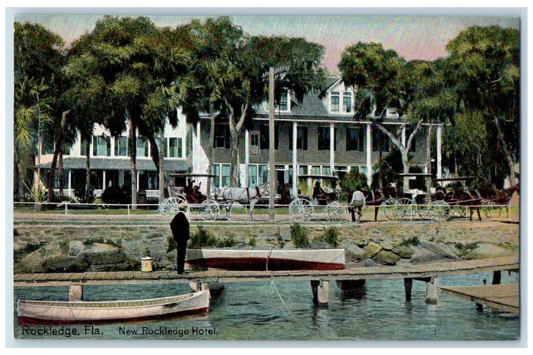 c1910 New Rockledge Hotel Boat Horse Carriage Rockledge Florida FL Postcard
