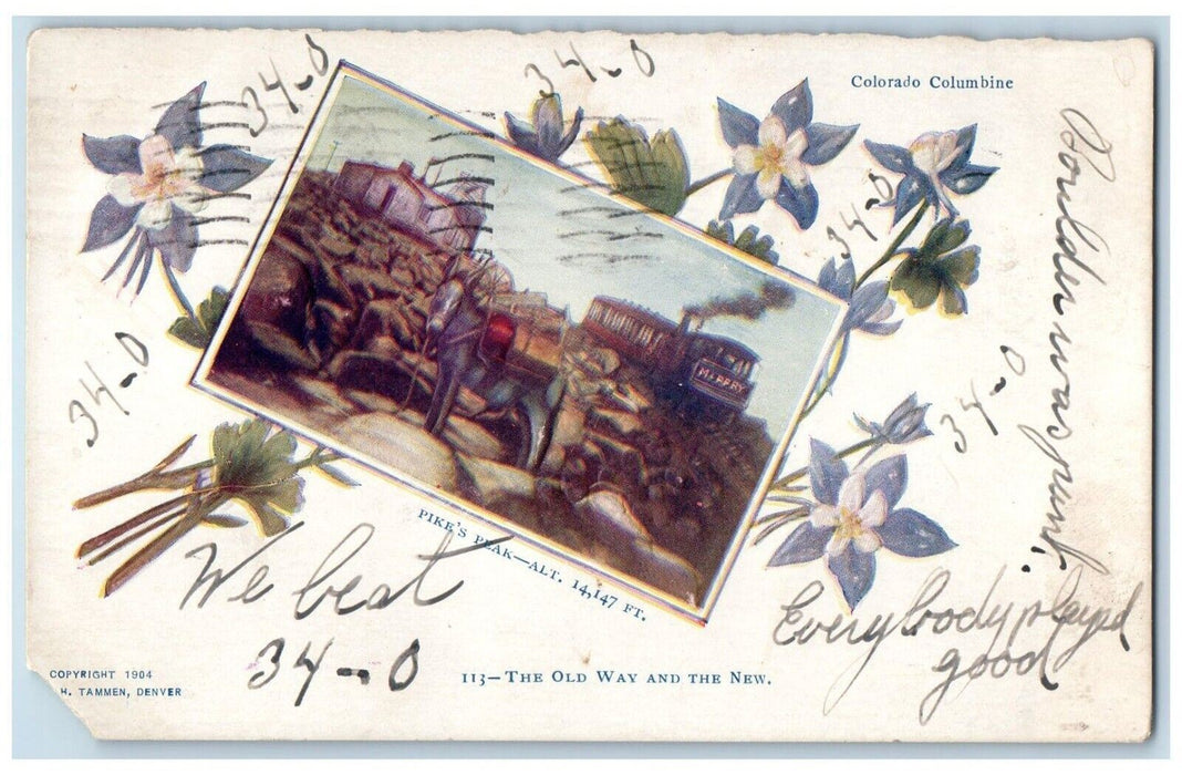 1907 Pikes Peak The Old Way And The New Colorado Spring CO Embossed Postcard
