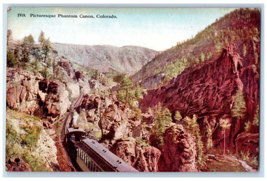 Picturesque Phantom Mountain Railroad Train Scene Canon Colorado CO Postcard