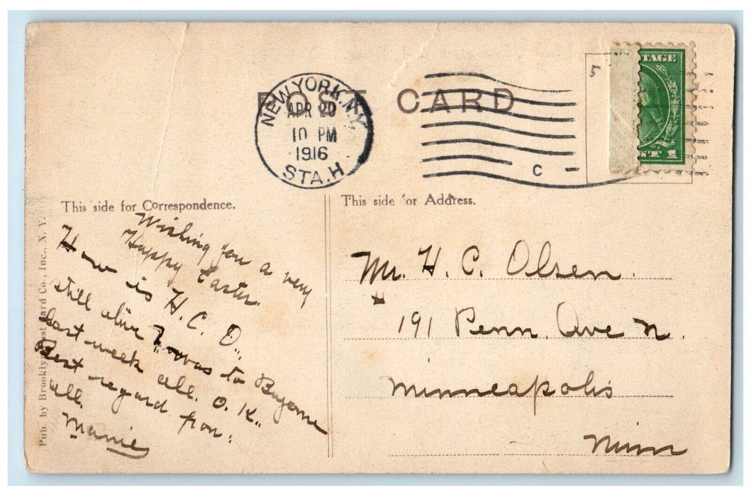1916 New York Public Library Tremont Branch Street View Bronx NY Postcard