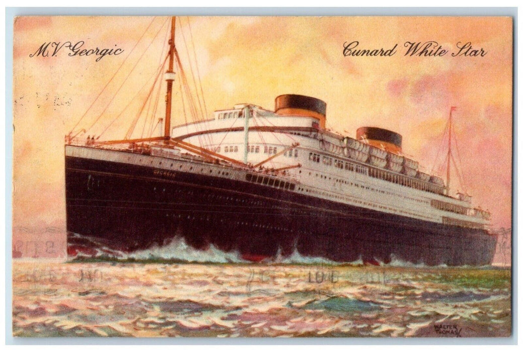 c1920 MV Georgic Cunard White Star Steamship Steamer Britannic Vessel Postcard