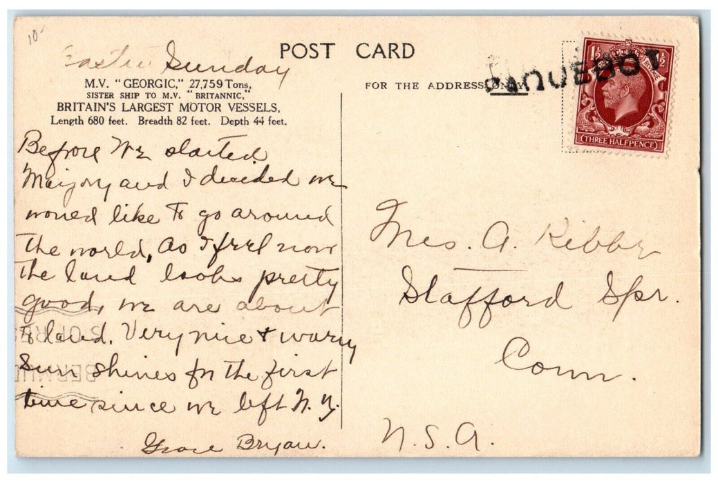 c1920 MV Georgic Cunard White Star Steamship Steamer Britannic Vessel Postcard