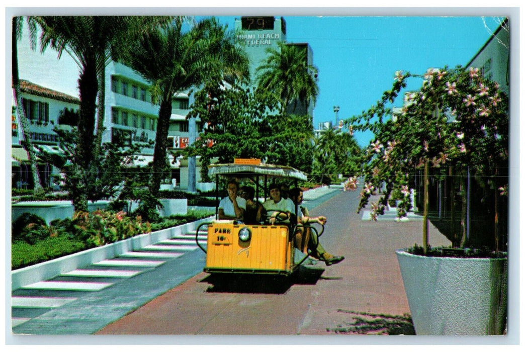 1967 Sightseeing Tram Lincoln Mall Miami Beach Florida FL Posted Postcard