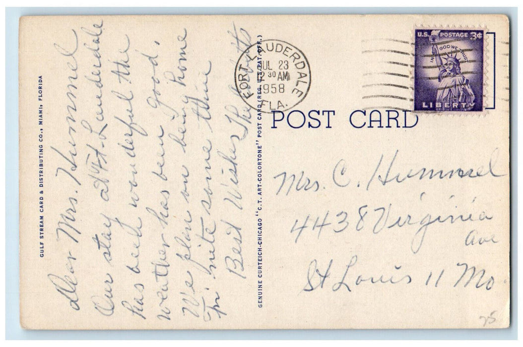 1958 The Plaza at Bahia Mar Fort Lauderdale Florida FL Posted Postcard