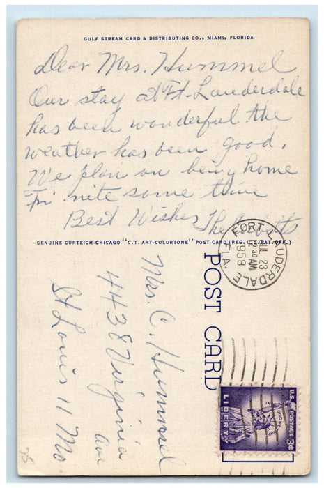 1958 The Plaza at Bahia Mar Fort Lauderdale Florida FL Posted Postcard