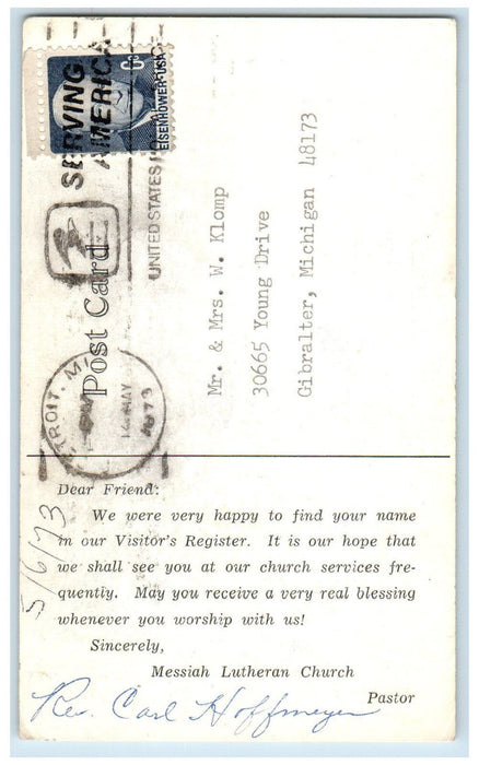 1973 Messiach Lutheran Church Kercheval & Lakewood Detroit Michigan MI Postcard