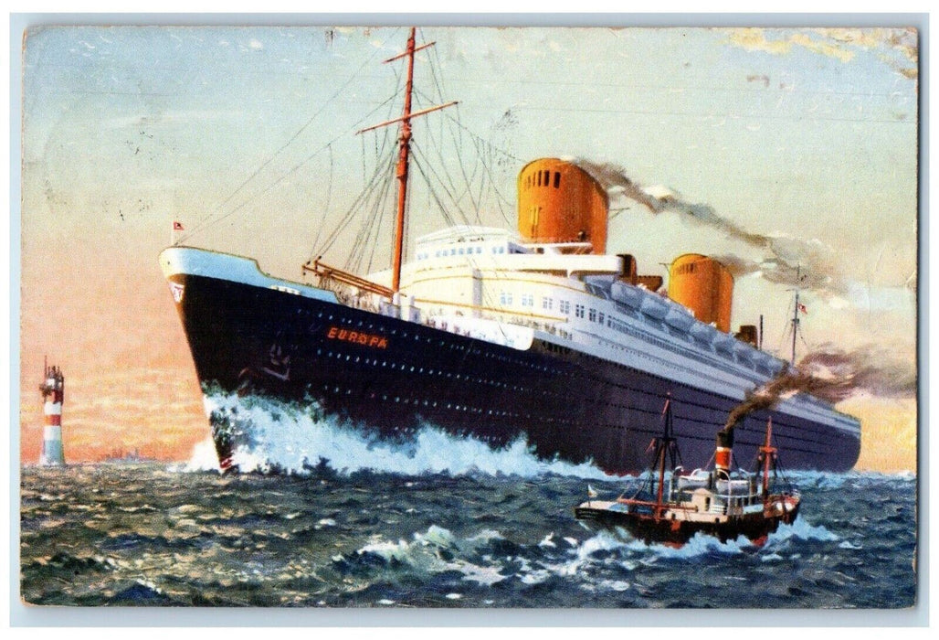 1937 Norddeutscher Lloyd Bremen Vierschraiben Euorpa Steamship Steamer Postcard
