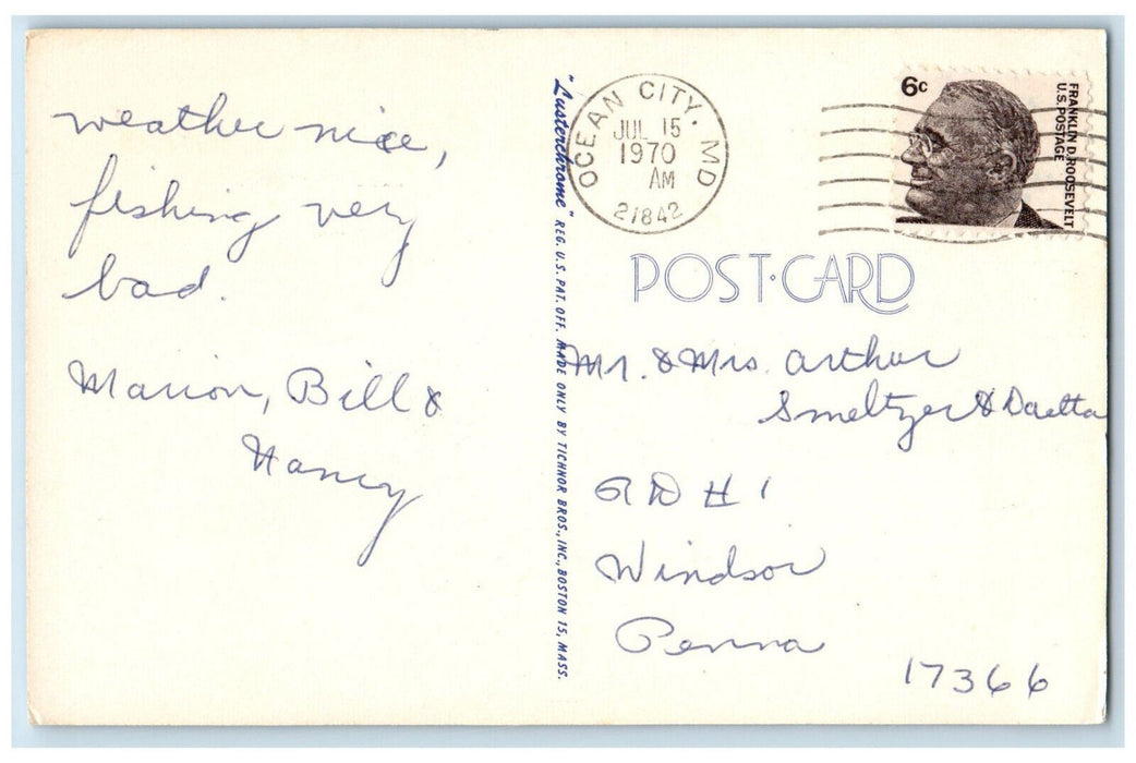 1970 Surfing Scene Greetings from Ocean City Maryland MD Vintage Postcard