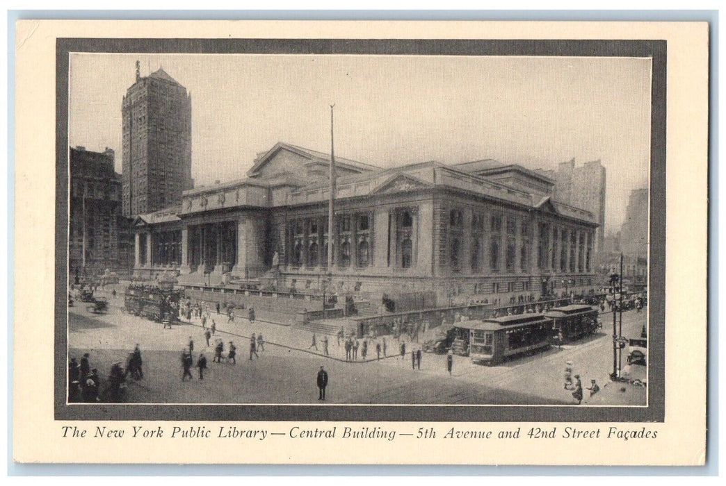 c1910's The New York Public Library Central Building Street View NY Postcard