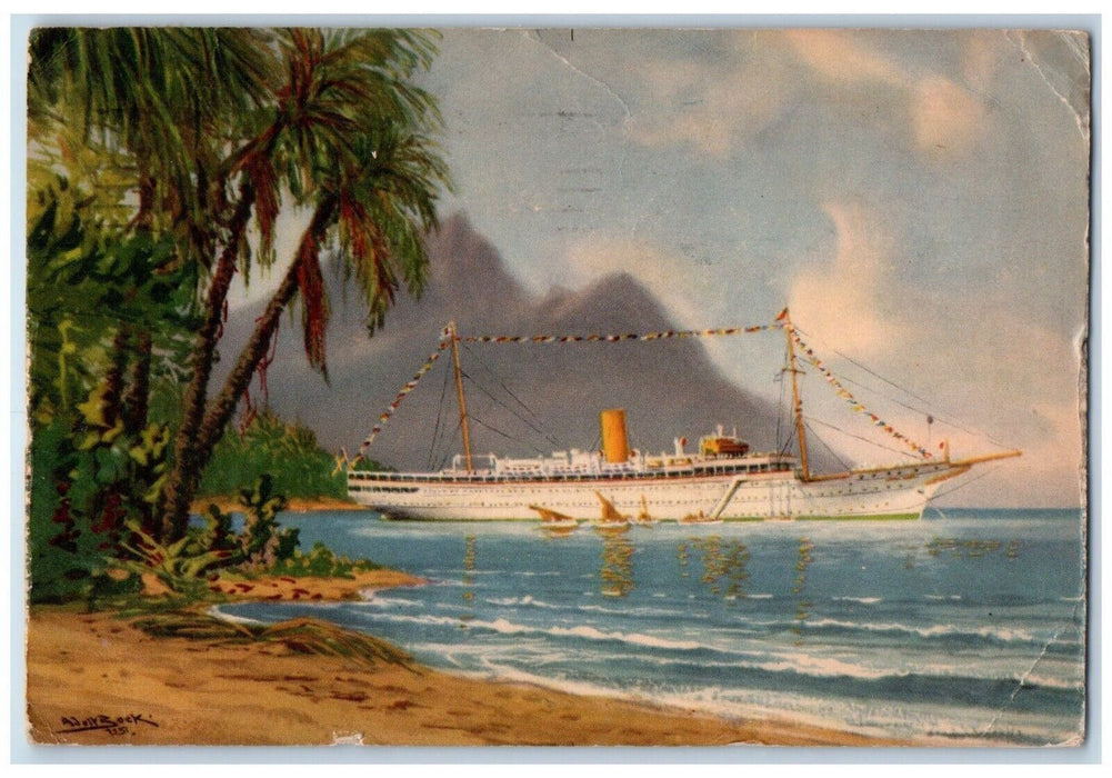 1955 Onboard Stella Polaris Steamer Steamship Cruise Beach Clipper Line Postcard