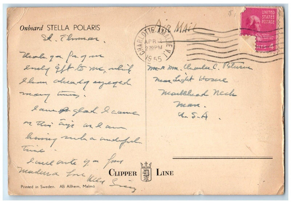 1955 Onboard Stella Polaris Steamer Steamship Cruise Beach Clipper Line Postcard