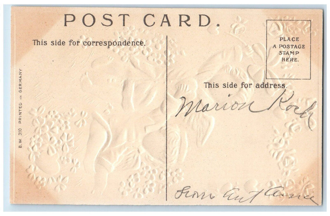 c1910's Valentine Greetings Angel Pansies Flowers Shamrock Hearts Postcard