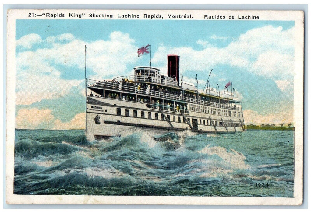 1937 Rapids King Shooting Lachine Rapids Montreal Steamship Steamer Sea Postcard