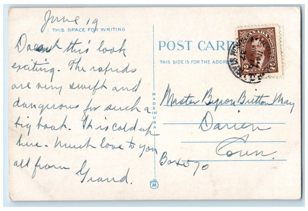 1937 Rapids King Shooting Lachine Rapids Montreal Steamship Steamer Sea Postcard