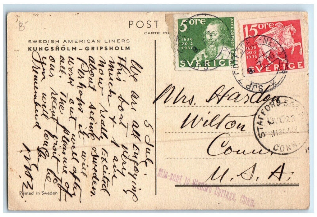 1920 Swedish American Liners Kungsholm Gripsholm Steamship Steamer Boat Postcard