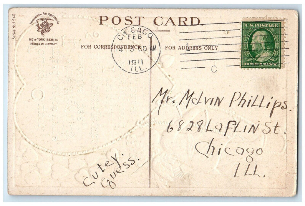 1911 Valentine Angel Cupid Bow Arrow Climbing Rope Clapsaddle Embossed Postcard