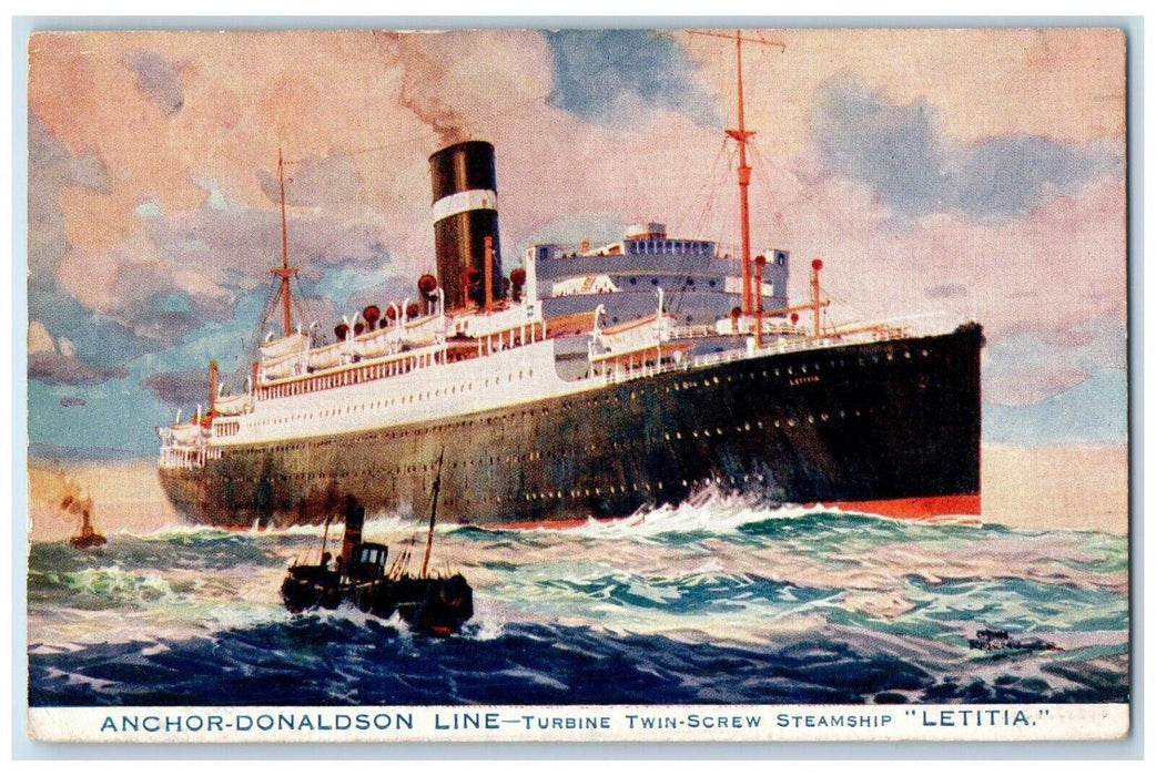 1926 Anchor Donaldson Line Turbine Screw Steamship Letitia Steamer Boat Postcard