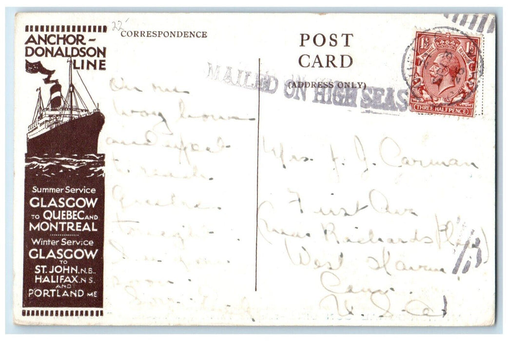 1926 Anchor Donaldson Line Turbine Screw Steamship Letitia Steamer Boat Postcard