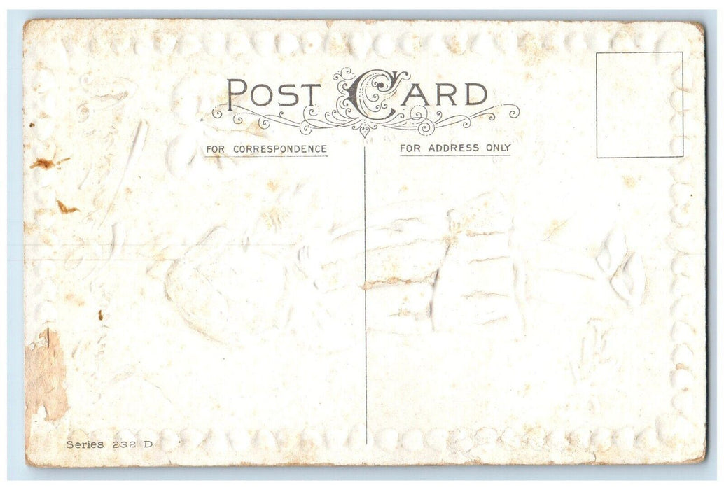 c1910's Valentine Greetings Girl Crying Doll Heart Broken Embossed Postcard