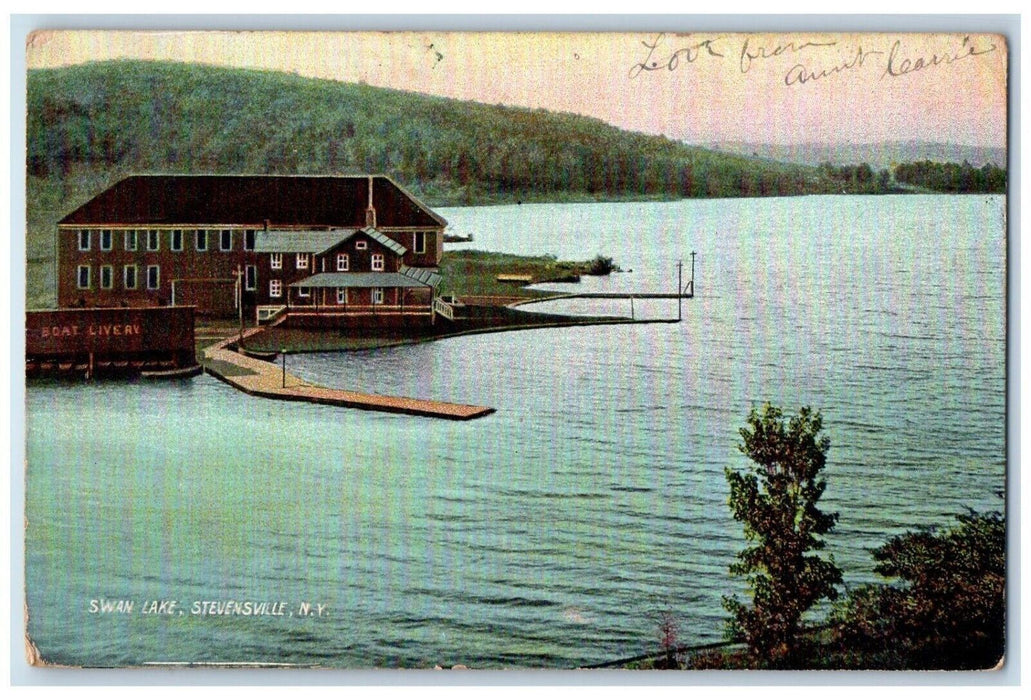 1908 Swan Lake Boat Livery Docks Stevensville New York NY Posted Postcard