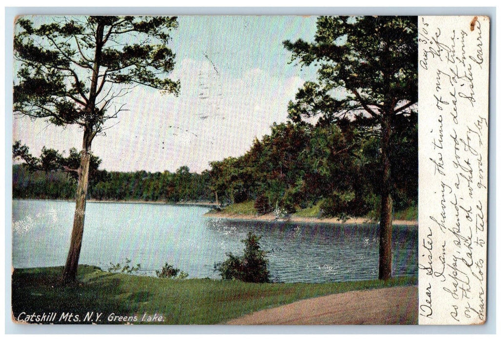 1905 Catskill Mountains Greens Lake Shore Forest New York NY Posted Postcard