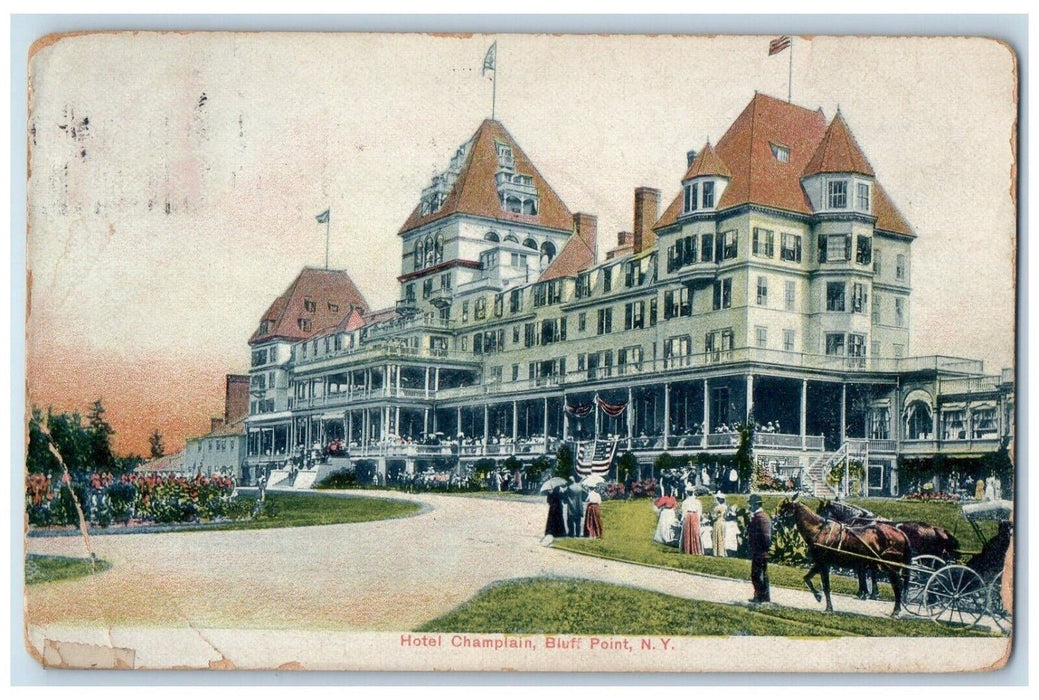 c1910's Hotel Champlain Horse Buggy Bluff Point New York NY Posted Postcard