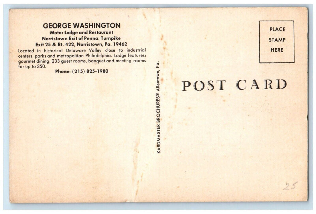 c1970's George Washington Motor Lodge Restaurant Pool Norristown PA Postcard