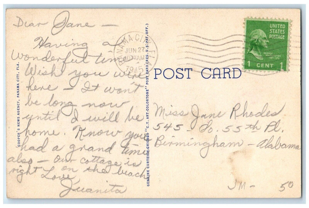 1945 White Sands Long Beach Resort Coca Cola Panama City FL Posted Postcard