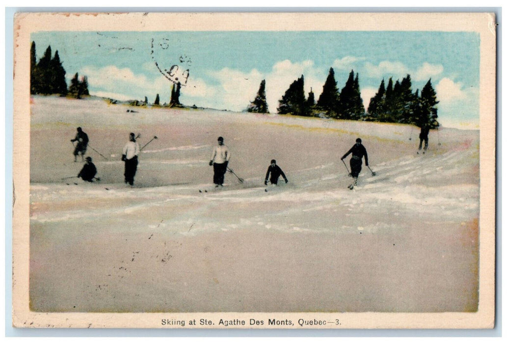 1939 Skiing at Ste. Agathe Quebec Canada Posted Vintage Photogelatine Postcard