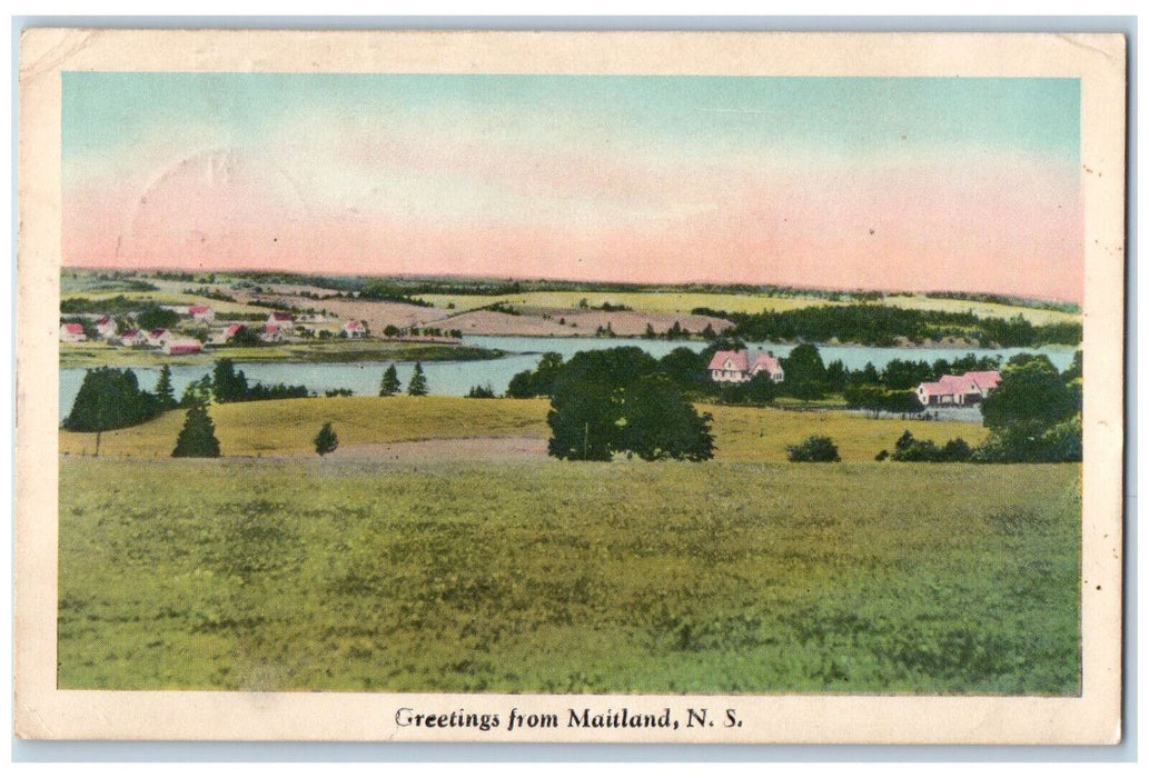 c1930's Greetings from Maitland Nova Scotia Canada Vintage PostedPostcard
