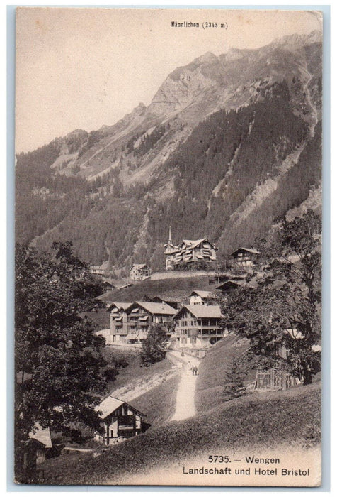 c1940's Wengen Landschaft und Hotel Bristol Switzerland Posted Vintage Postcard