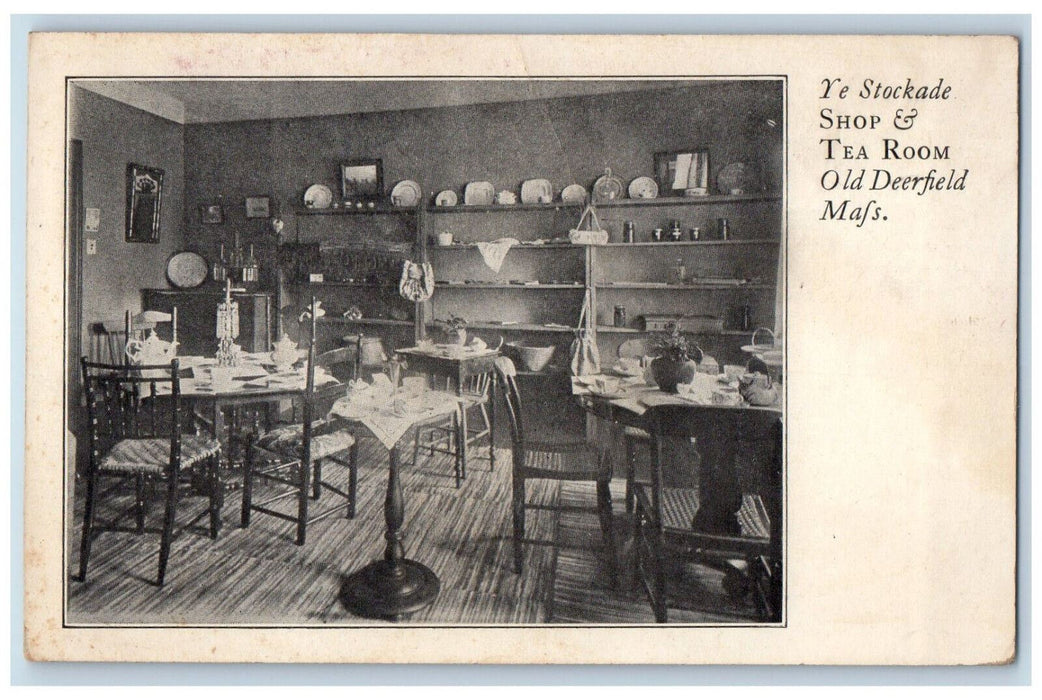 1910 Interior Dining Ye Stockade Shop Tea Room Old Deerfield MA Postcard