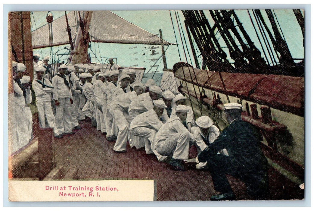 1911 US Navy Drill at Training Station Newport Rhode Island RI Ship Postcard