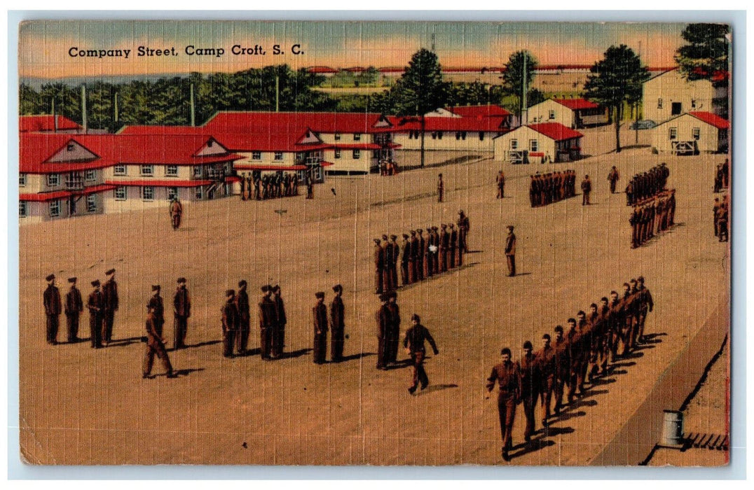 1942 Military Formation Company Street Camp Croft South Carolina SC Postcard