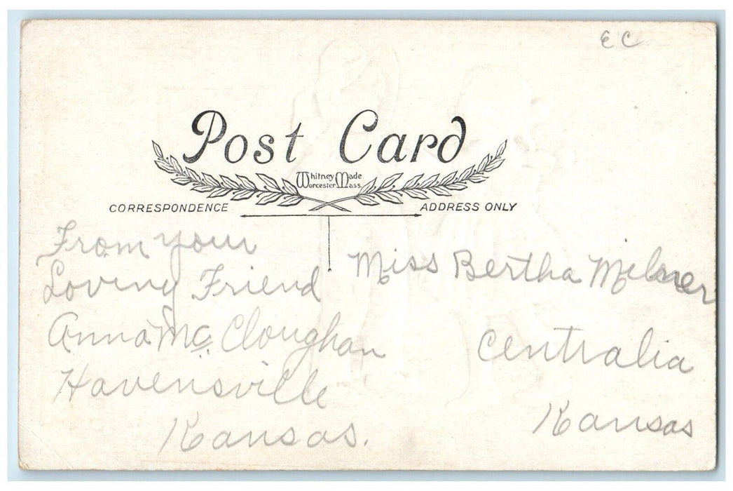 c1910's Valentine Boy Girl Blindfold Playing Hearts Embossed Antique Postcard