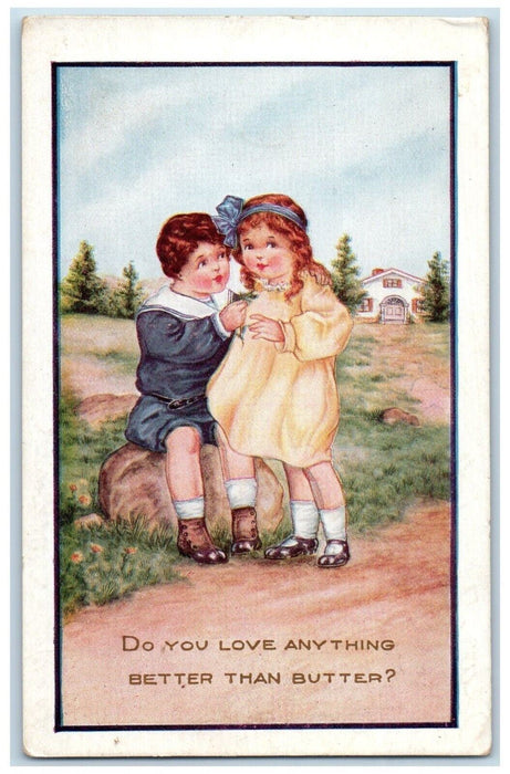 c1910's Valentine Boy Girl Sitting Rock Embossed Posted Antique Postcard