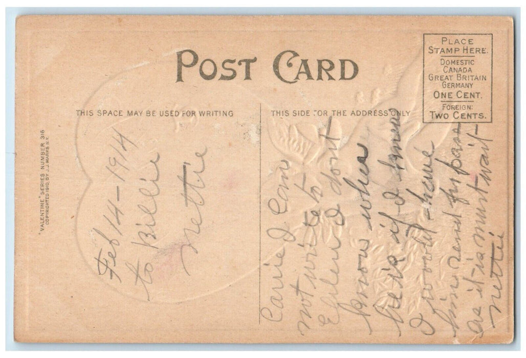 c1910's Valentine Big Heart Angel Cherub Butterfly Flowers Embossed Postcard
