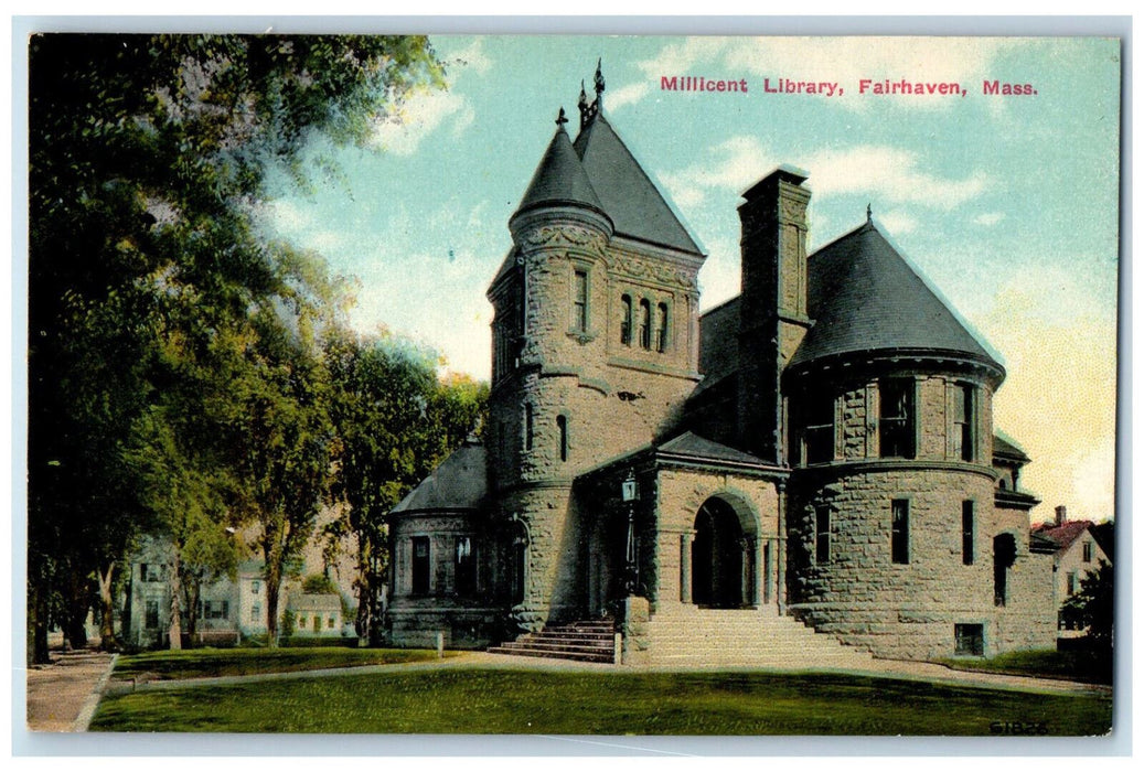 c1910 Entrance View Millicent Library Fairhaven Massachusetts MA Postcard