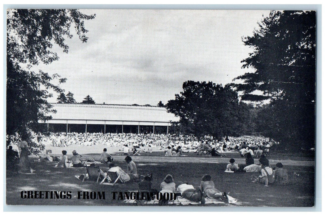 c1940's Concert in Music Shed Greetings from Tanglewood Lenox MA Postcard
