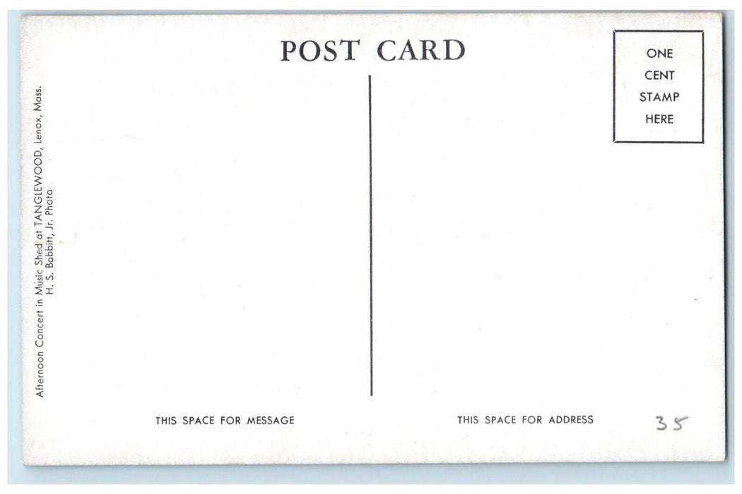 c1940's Concert in Music Shed Greetings from Tanglewood Lenox MA Postcard