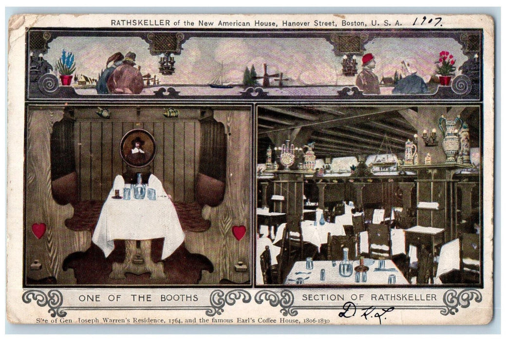 1907 Multiview Rathskeller of New American House Boston MA Antique Postcard