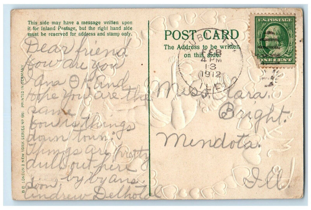 1912 Valentine Little Girl Bare Butt Hearts Pansies Flowers Embossed Postcard