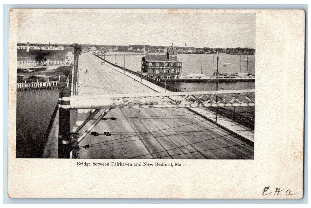 c1905 Bridge Between Fairhaven and New Bedford Massachusetts MA Antique Postcard