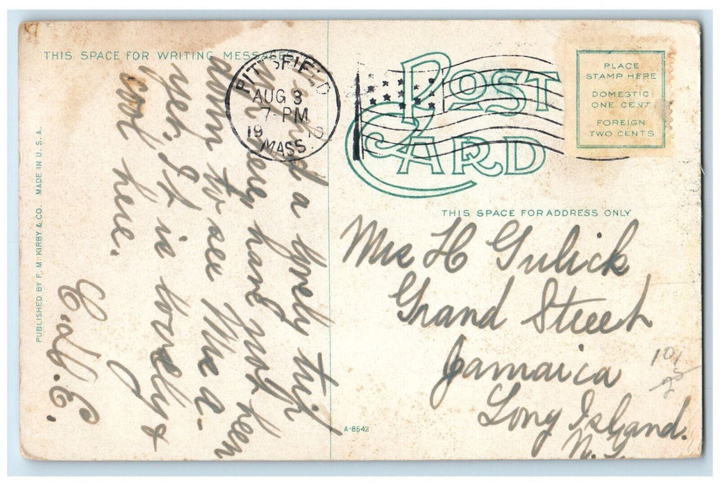 1910 Pontoosuc Lake Pittsfield Massachusetts MA Posted Antique Postcard